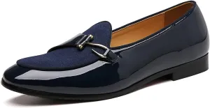 Santimon Mens Loafers Slip on Dress Shoes Buckle Casual Driving Smoking Slippers Moccasins Black Brown Blue