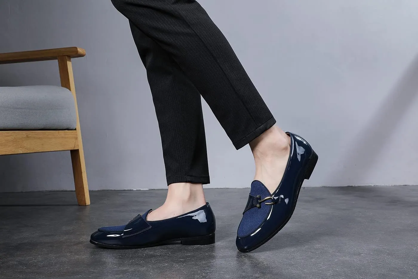 Santimon Mens Loafers Slip on Dress Shoes Buckle Casual Driving Smoking Slippers Moccasins Black Brown Blue