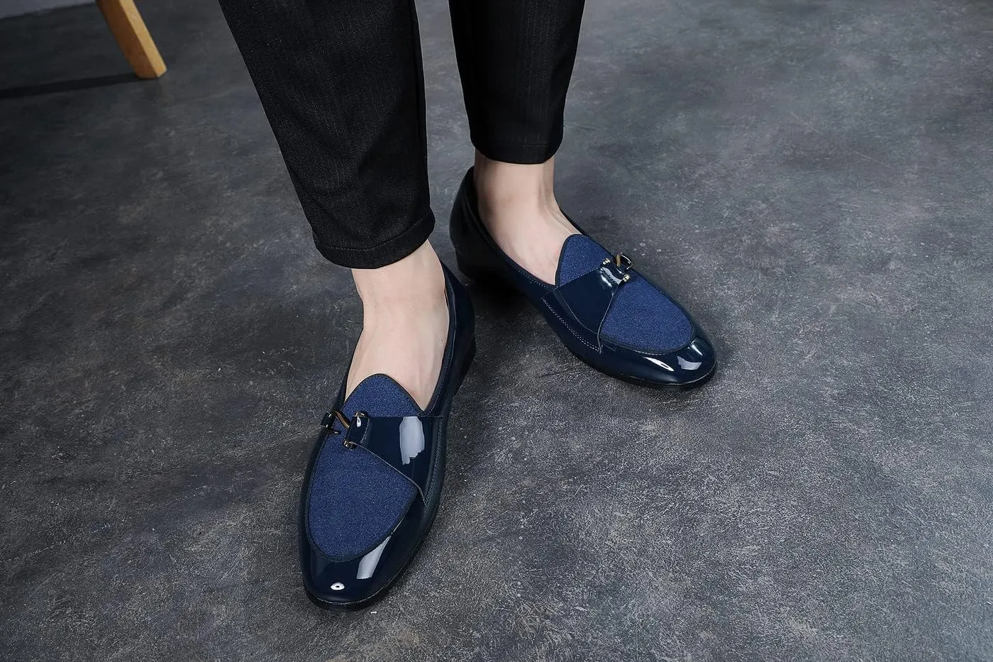 Santimon Mens Loafers Slip on Dress Shoes Buckle Casual Driving Smoking Slippers Moccasins Black Brown Blue