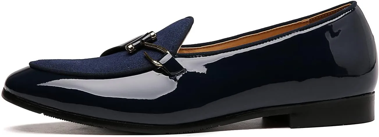 Santimon Mens Loafers Slip on Dress Shoes Buckle Casual Driving Smoking Slippers Moccasins Black Brown Blue