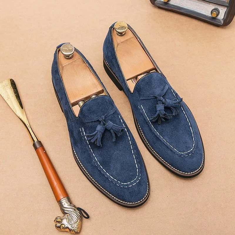 Santimon Men's Vintage Loafers for Men Tassel Loafers Slip-on Moccasin Loafer Casual Suede Leather Driving Loafers