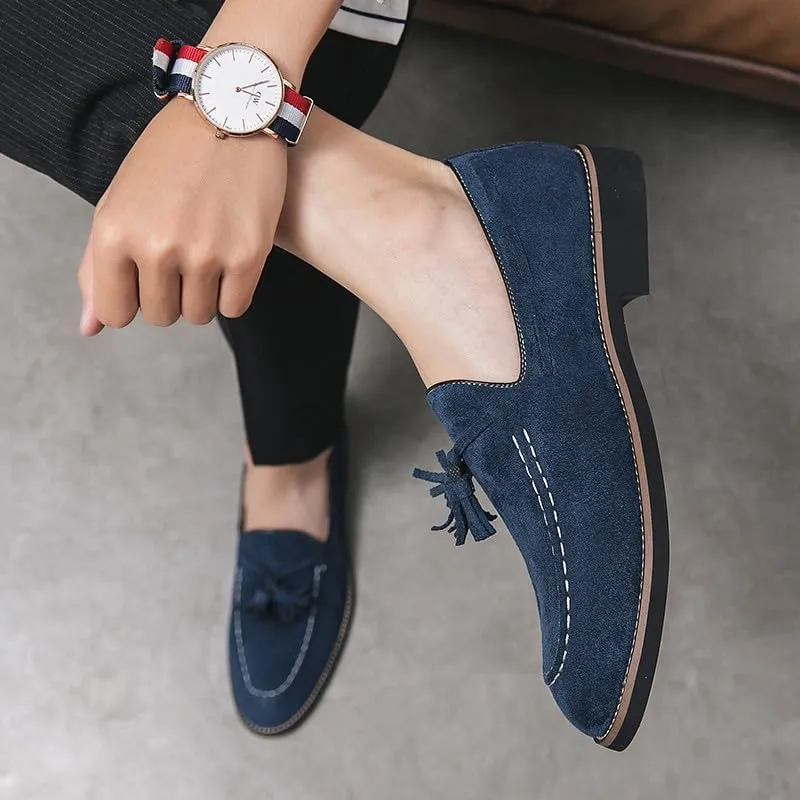 Santimon Men's Vintage Loafers for Men Tassel Loafers Slip-on Moccasin Loafer Casual Suede Leather Driving Loafers