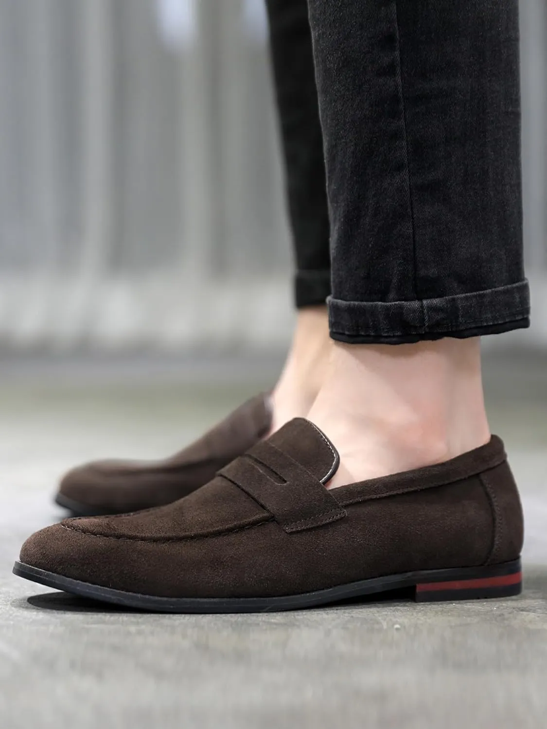 Santimon Penny Loafers for Men, PU Velvet Leather, Moc Toe, Slip-On Dress Casual Office Shoes