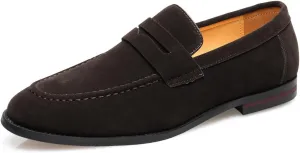 Santimon Penny Loafers for Men, PU Velvet Leather, Moc Toe, Slip-On Dress Casual Office Shoes