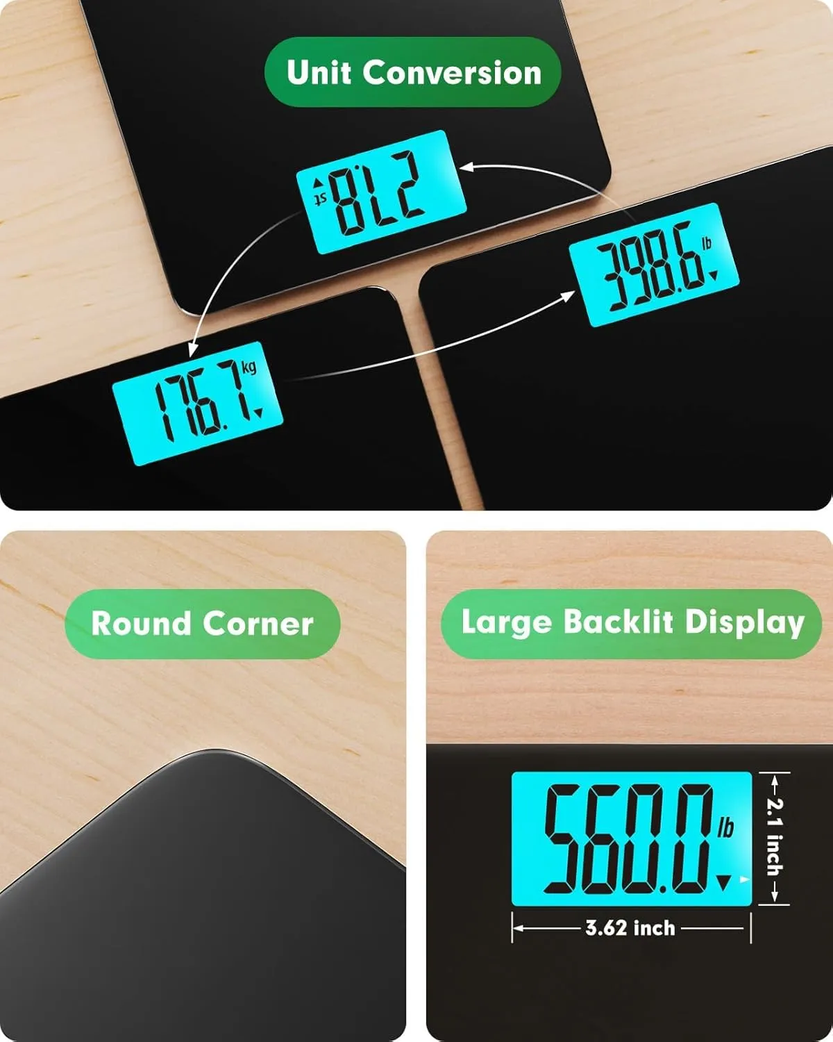 Scale for Body Weight 560lbs Digital High Capacity Bathroom Weighing Bath Scale for Heavy People Weigh Scale with Wide Platform Large LCD Display Batteries Included Black