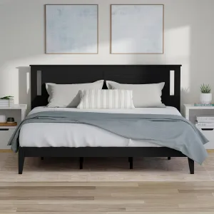 Serene Farmhouse Style Wood Bed Frame in King Size with Horizontal Scoring Headboard, Coastal Modern Design, Sturdy, Easy Assembly, Ample Underbed Storage, Black Finish