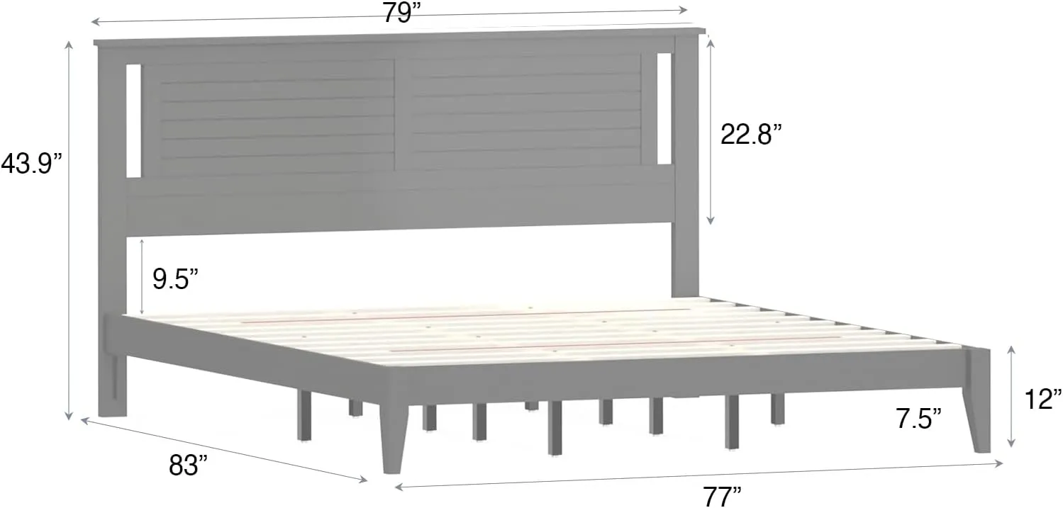 Serene Farmhouse Style Wood Bed Frame in King Size with Horizontal Scoring Headboard, Coastal Modern Design, Sturdy, Easy Assembly, Ample Underbed Storage, Black Finish