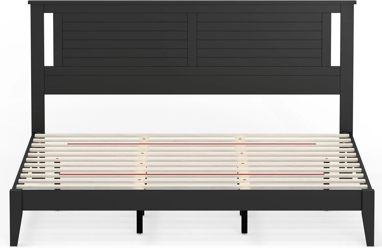 Serene Farmhouse Style Wood Bed Frame in King Size with Horizontal Scoring Headboard, Coastal Modern Design, Sturdy, Easy Assembly, Ample Underbed Storage, Black Finish