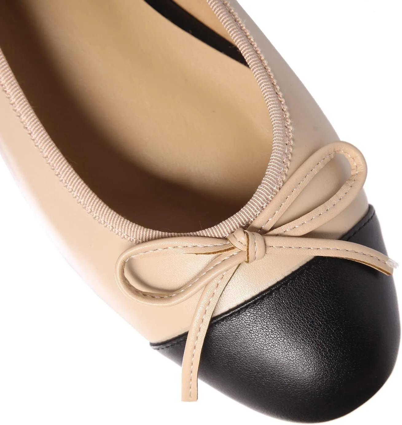 SHODENSE Women Cap Toe Bow Flats Two Tone Slip On Ballet Flats Comfy Closed Round Toe Flats Colorblock 1 Inch Low Flat Heel Dress Shoes Chic Chic Casual Drive Flat Shoes 4-11 M US