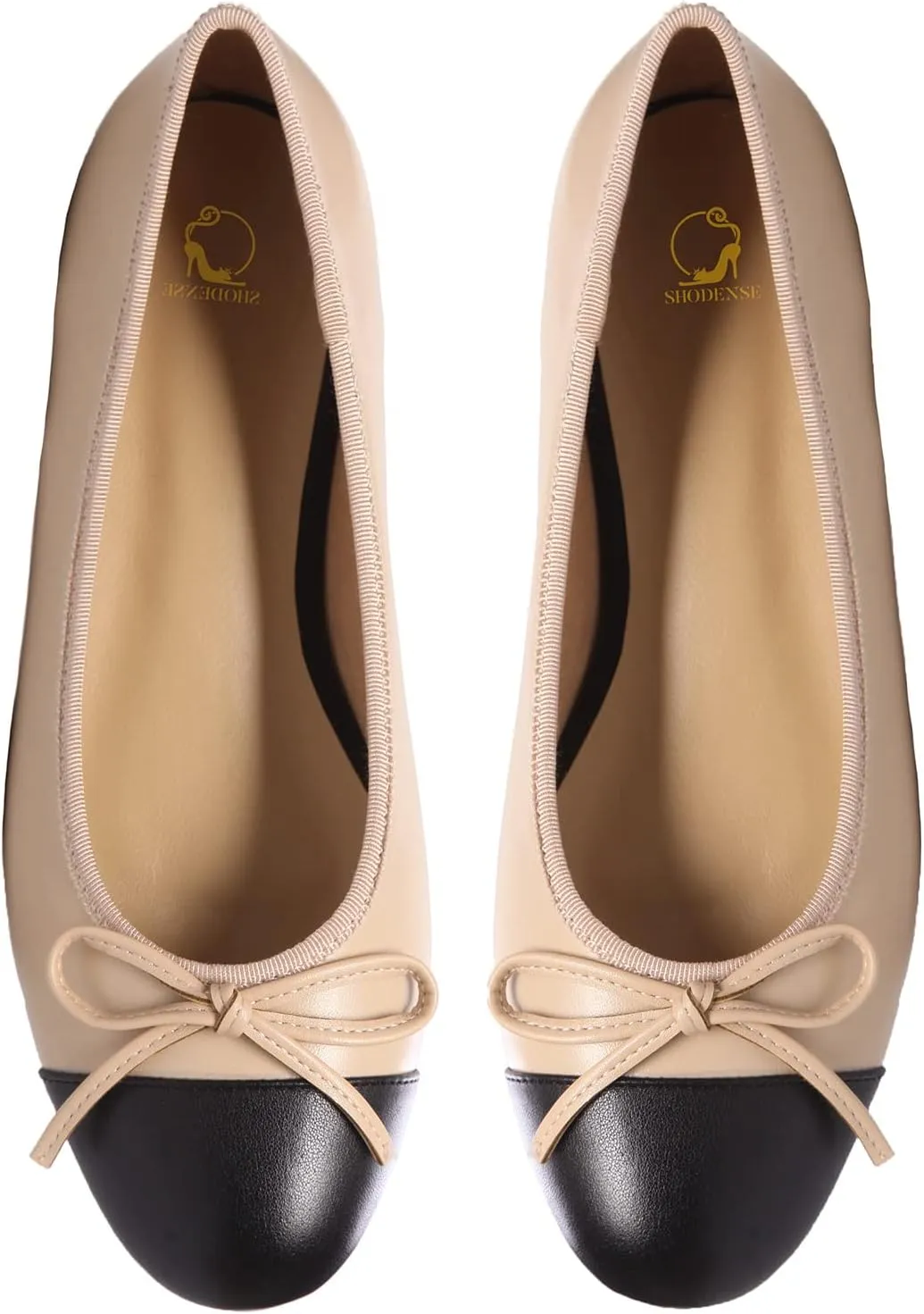 SHODENSE Women Cap Toe Bow Flats Two Tone Slip On Ballet Flats Comfy Closed Round Toe Flats Colorblock 1 Inch Low Flat Heel Dress Shoes Chic Chic Casual Drive Flat Shoes 4-11 M US
