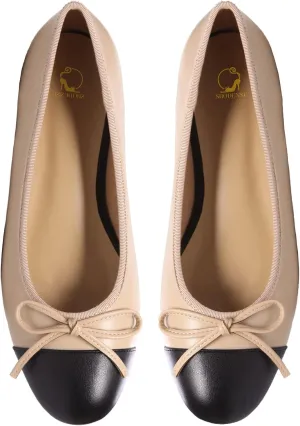 SHODENSE Women Cap Toe Bow Flats Two Tone Slip On Ballet Flats Comfy Closed Round Toe Flats Colorblock 1 Inch Low Flat Heel Dress Shoes Chic Chic Casual Drive Flat Shoes 4-11 M US