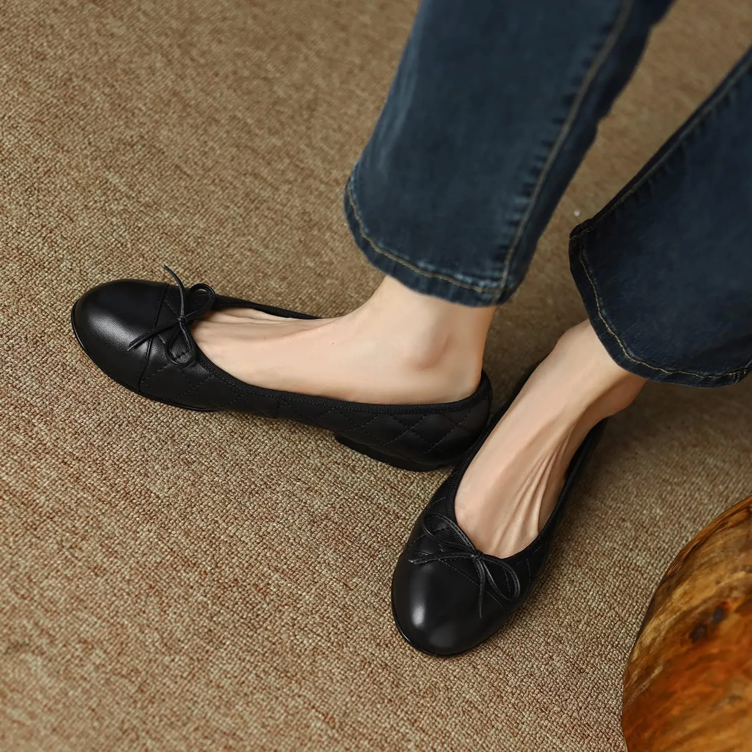 SHODENSE Women Cap Toe Bow Flats Two Tone Slip On Ballet Flats Comfy Closed Round Toe Flats Colorblock 1 Inch Low Flat Heel Dress Shoes Chic Chic Casual Drive Flat Shoes 4-11 M US