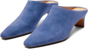 SHODENSE Women Chunky Heel Mules Closed Square Toe Mule Heels Suede Slip On Backless Pumps 2 inch Mid Block Heel Dress Mule Shoes Comfy Casual Office Ladies Heeled Slippers Basic Chic 4-11 M US