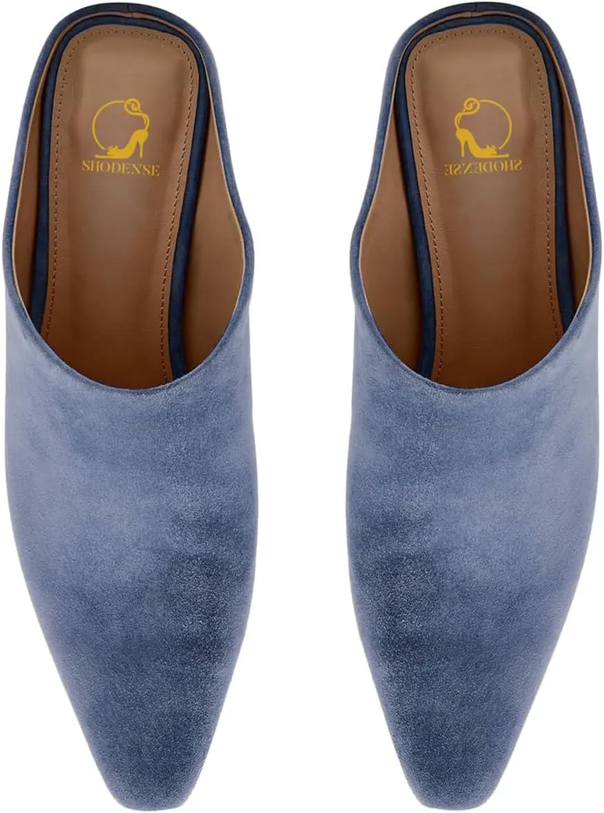 SHODENSE Women Chunky Heel Mules Closed Square Toe Mule Heels Suede Slip On Backless Pumps 2 inch Mid Block Heel Dress Mule Shoes Comfy Casual Office Ladies Heeled Slippers Basic Chic 4-11 M US