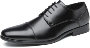 Shoes Dress Oxford for Men Lace Up Cap Toe Black Round Burnished Toe Vegan Leather Non Slip Anti-Slip Slip Resistant Business (Color : Black, Size : 8)