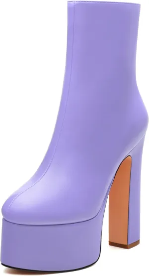 SHOWFOREST Platform Ankle Boots for Women Block High Heel Round Toe 5.9 Inch Short Booties Side Zipper Fashion Wedding Evening Party Fall Shoes