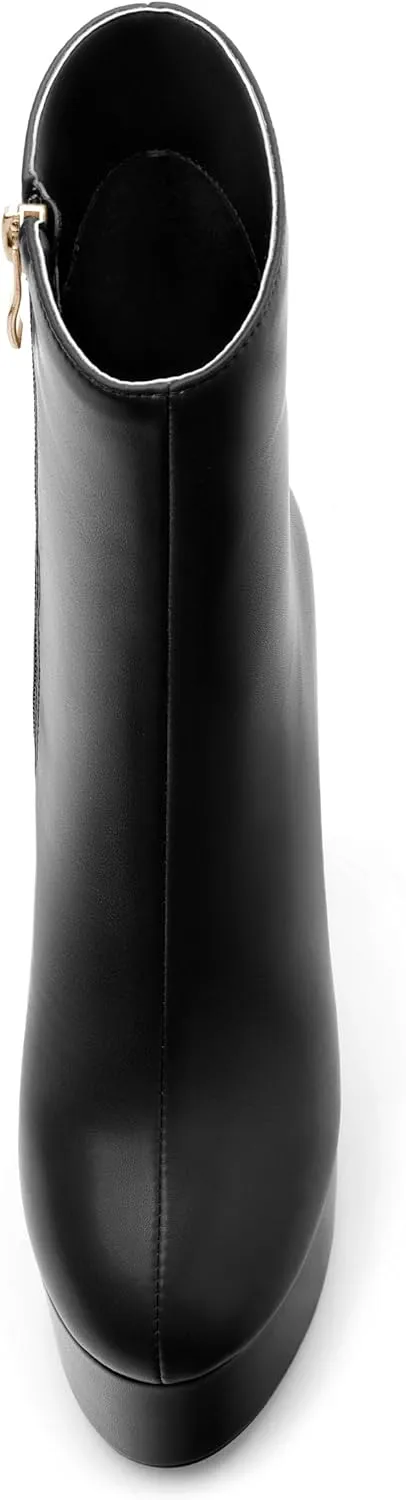 SHOWFOREST Platform Ankle Boots for Women Block High Heel Round Toe 5.9 Inch Short Booties Side Zipper Fashion Wedding Evening Party Fall Shoes