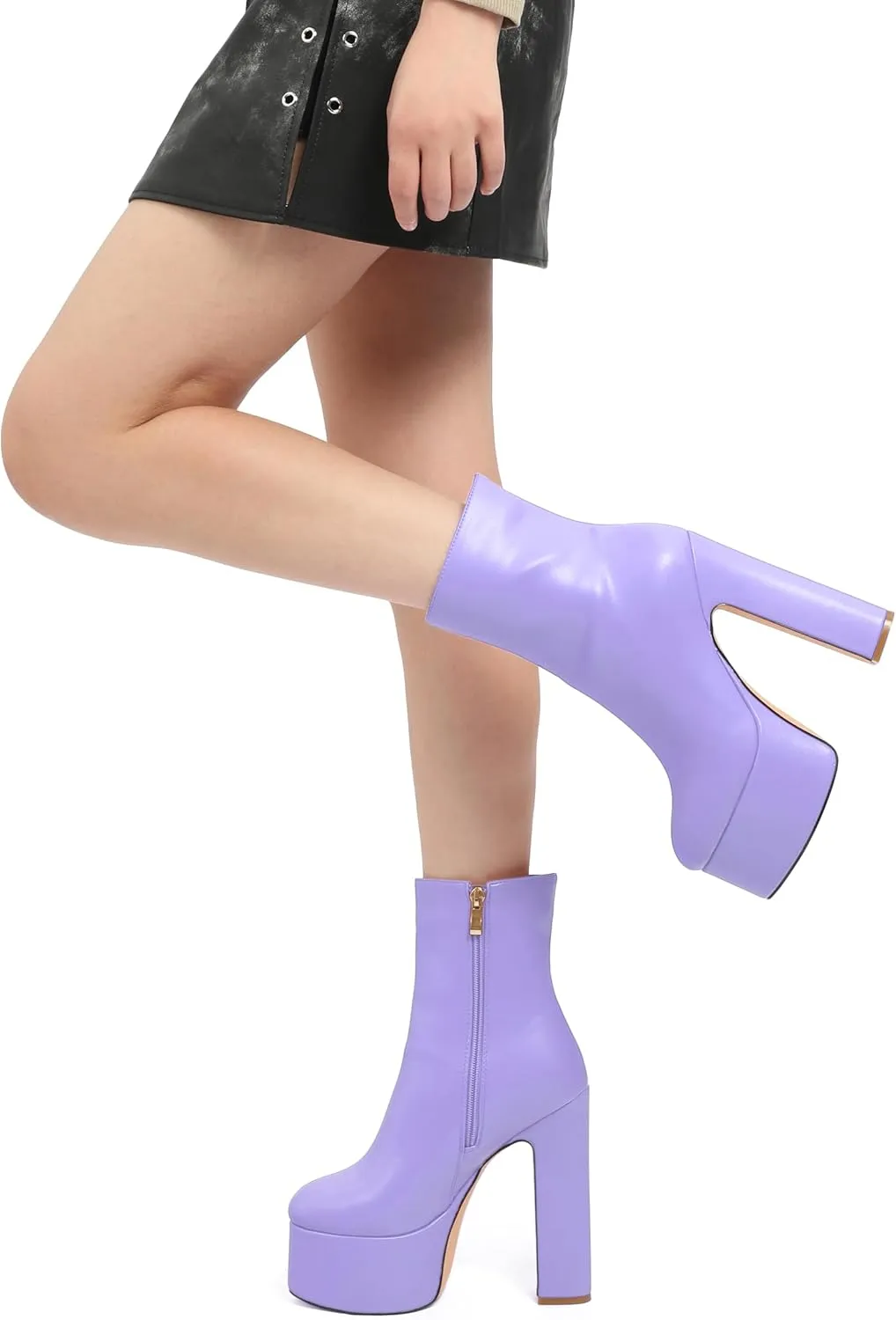 SHOWFOREST Platform Ankle Boots for Women Block High Heel Round Toe 5.9 Inch Short Booties Side Zipper Fashion Wedding Evening Party Fall Shoes
