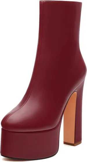 SHOWFOREST Platform Ankle Boots for Women Block High Heel Round Toe 5.9 Inch Short Booties Side Zipper Fashion Wedding Evening Party Fall Shoes