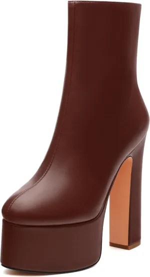 SHOWFOREST Platform Ankle Boots for Women Block High Heel Round Toe 5.9 Inch Short Booties Side Zipper Fashion Wedding Evening Party Fall Shoes