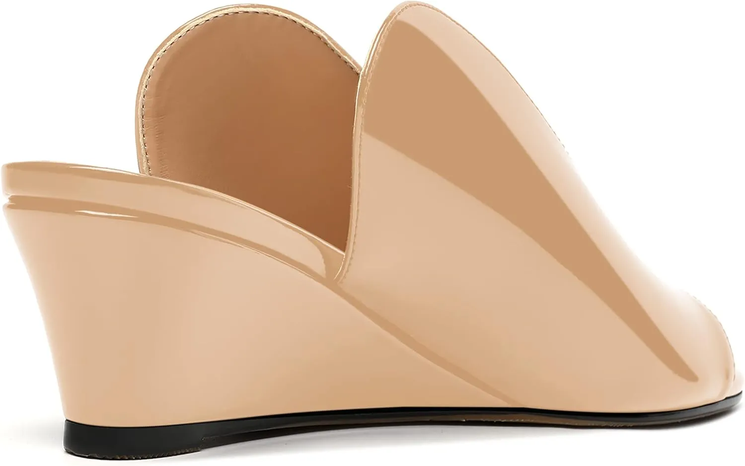 SHOWFOREST Women's Open Toe Casual Solid Slip On Outdoor Round Toe Patent Wedge Low Heel Pumps Shoes 2 Inch