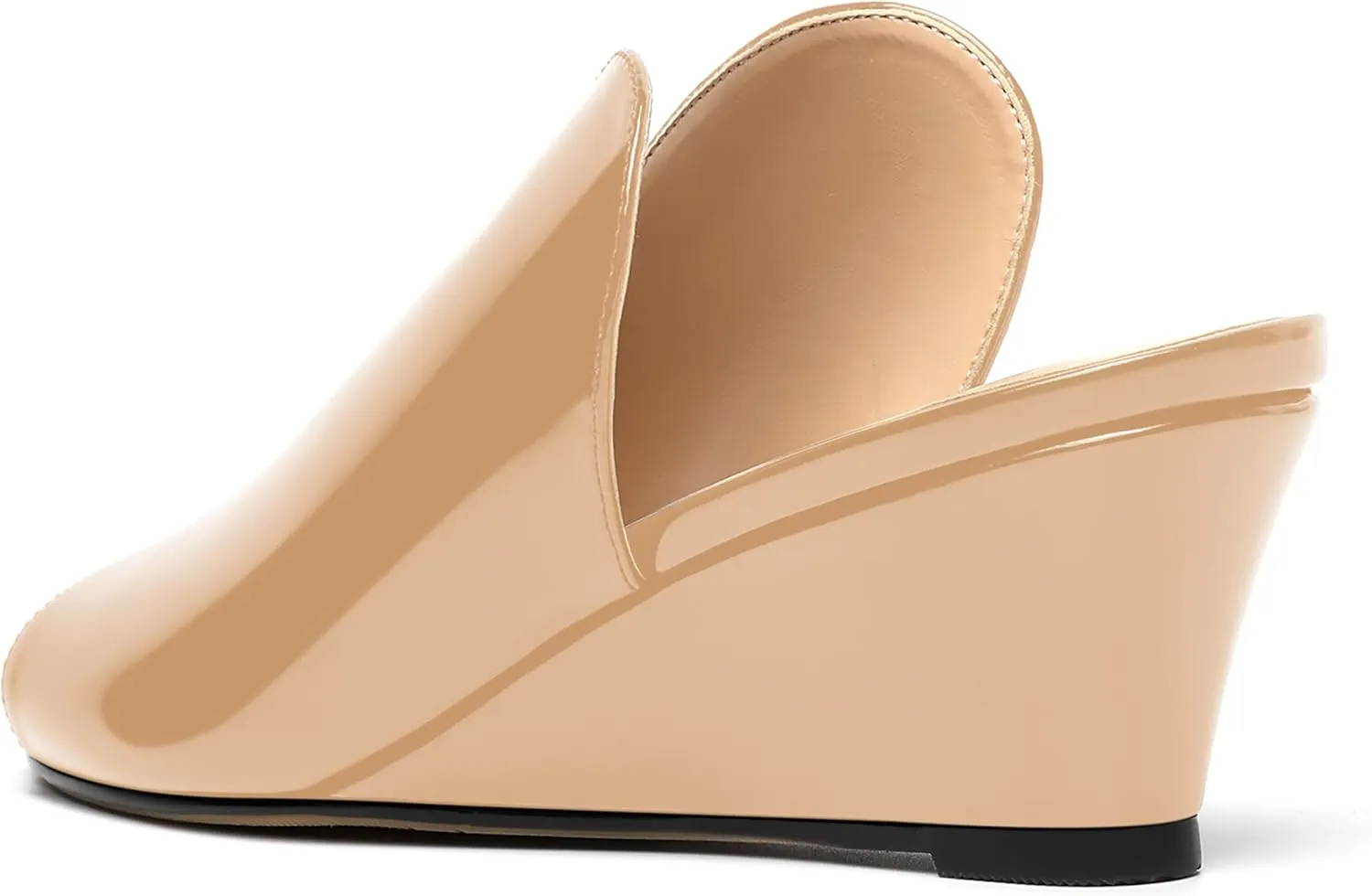 SHOWFOREST Women's Open Toe Casual Solid Slip On Outdoor Round Toe Patent Wedge Low Heel Pumps Shoes 2 Inch