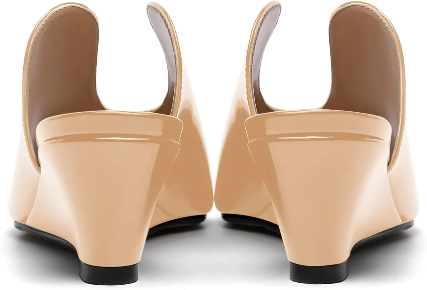 SHOWFOREST Women's Open Toe Casual Solid Slip On Outdoor Round Toe Patent Wedge Low Heel Pumps Shoes 2 Inch