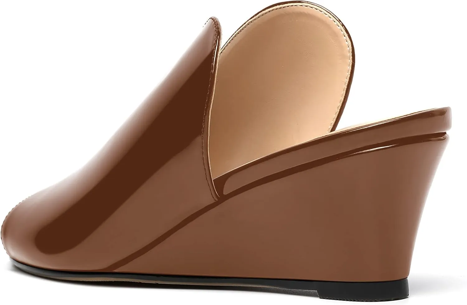 SHOWFOREST Women's Open Toe Casual Solid Slip On Outdoor Round Toe Patent Wedge Low Heel Pumps Shoes 2 Inch