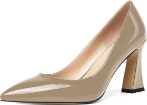 SHOWFOREST Womens Sexy Wedding Pointed Toe Slip On Patent Spool High Heel Pumps Shoes 3.3 Inch