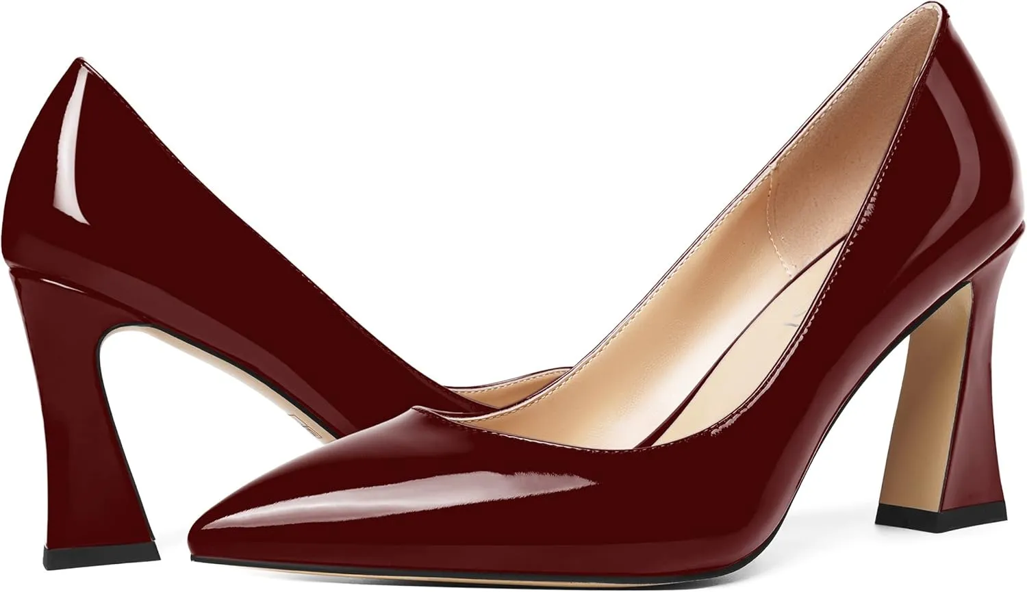 SHOWFOREST Womens Sexy Wedding Pointed Toe Slip On Patent Spool High Heel Pumps Shoes 3.3 Inch