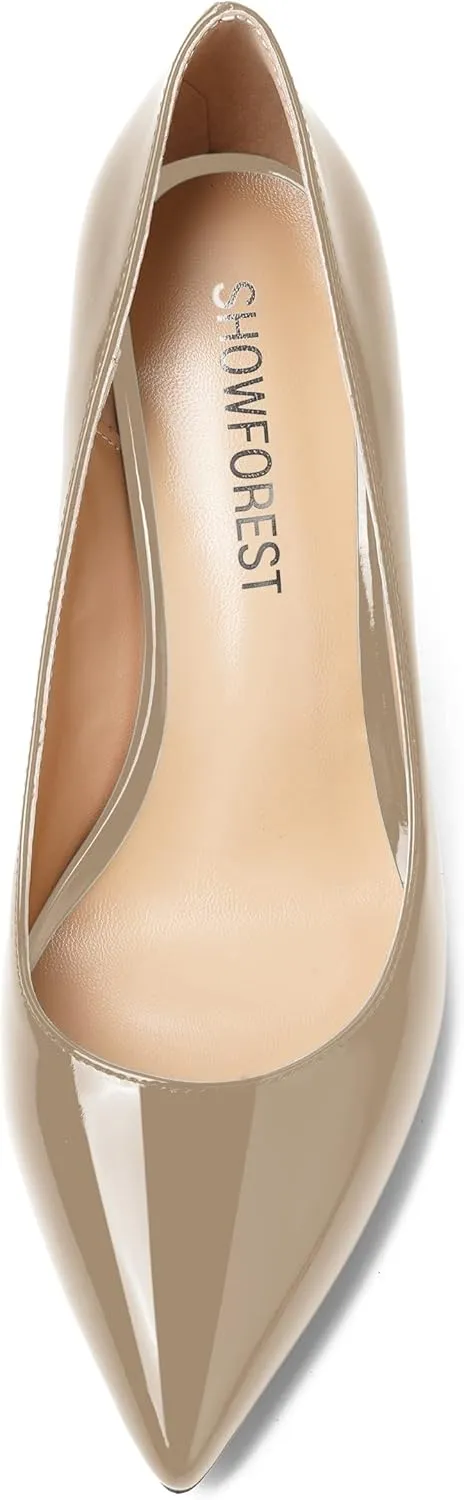 SHOWFOREST Womens Sexy Wedding Pointed Toe Slip On Patent Spool High Heel Pumps Shoes 3.3 Inch