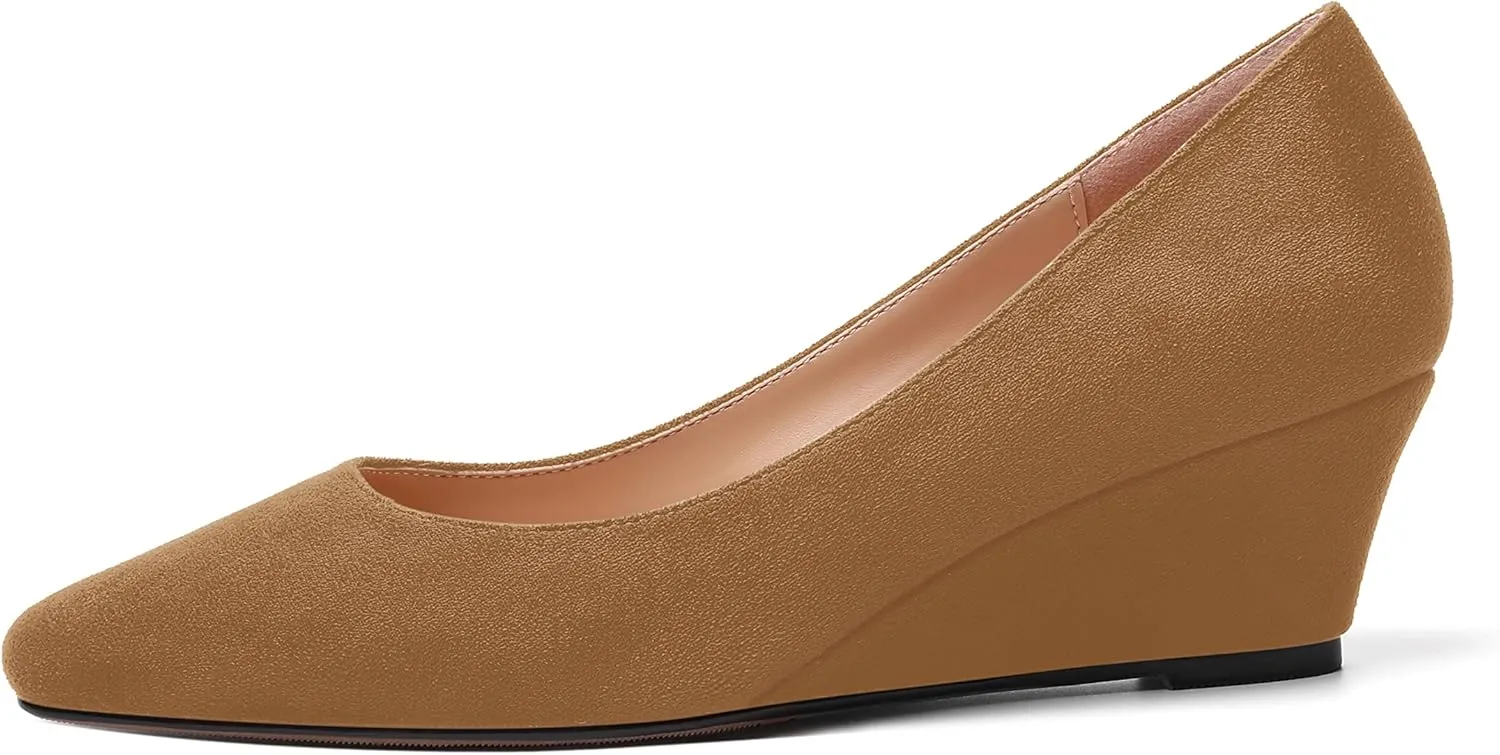 SHOWFOREST Womens Slip On Suede Solid Casual Outdoor Square Toe Wedge Low Heel Pumps Shoes 2 Inch
