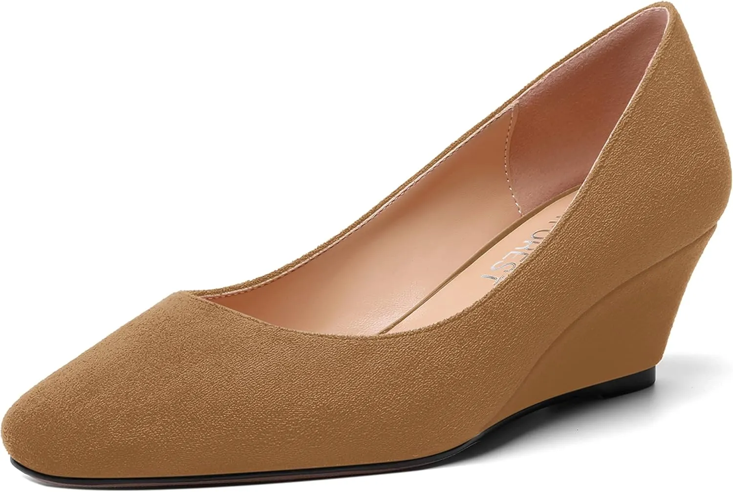 SHOWFOREST Womens Slip On Suede Solid Casual Outdoor Square Toe Wedge Low Heel Pumps Shoes 2 Inch