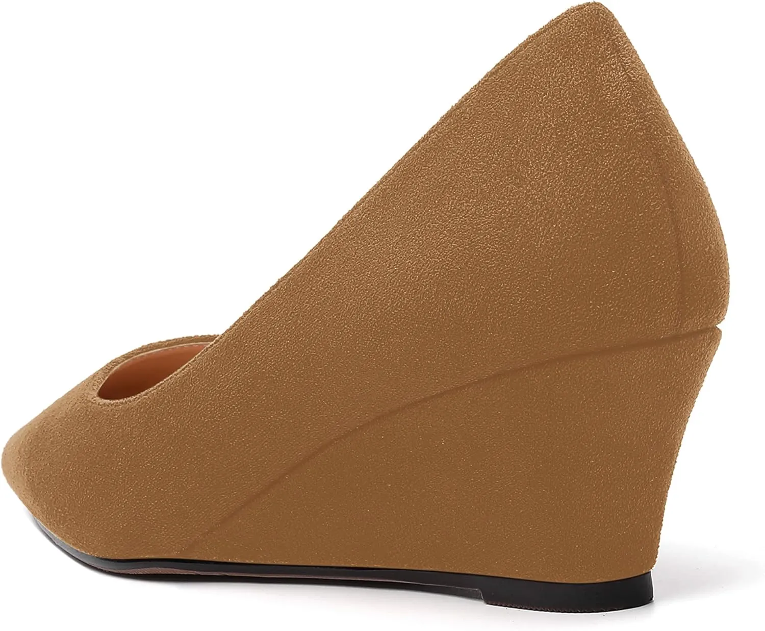 SHOWFOREST Womens Slip On Suede Solid Casual Outdoor Square Toe Wedge Low Heel Pumps Shoes 2 Inch