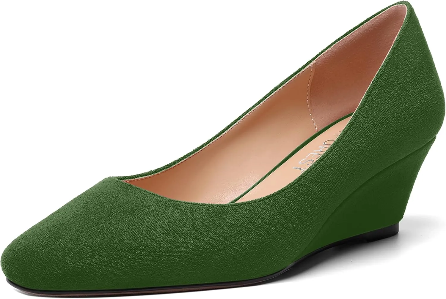 SHOWFOREST Womens Slip On Suede Solid Casual Outdoor Square Toe Wedge Low Heel Pumps Shoes 2 Inch