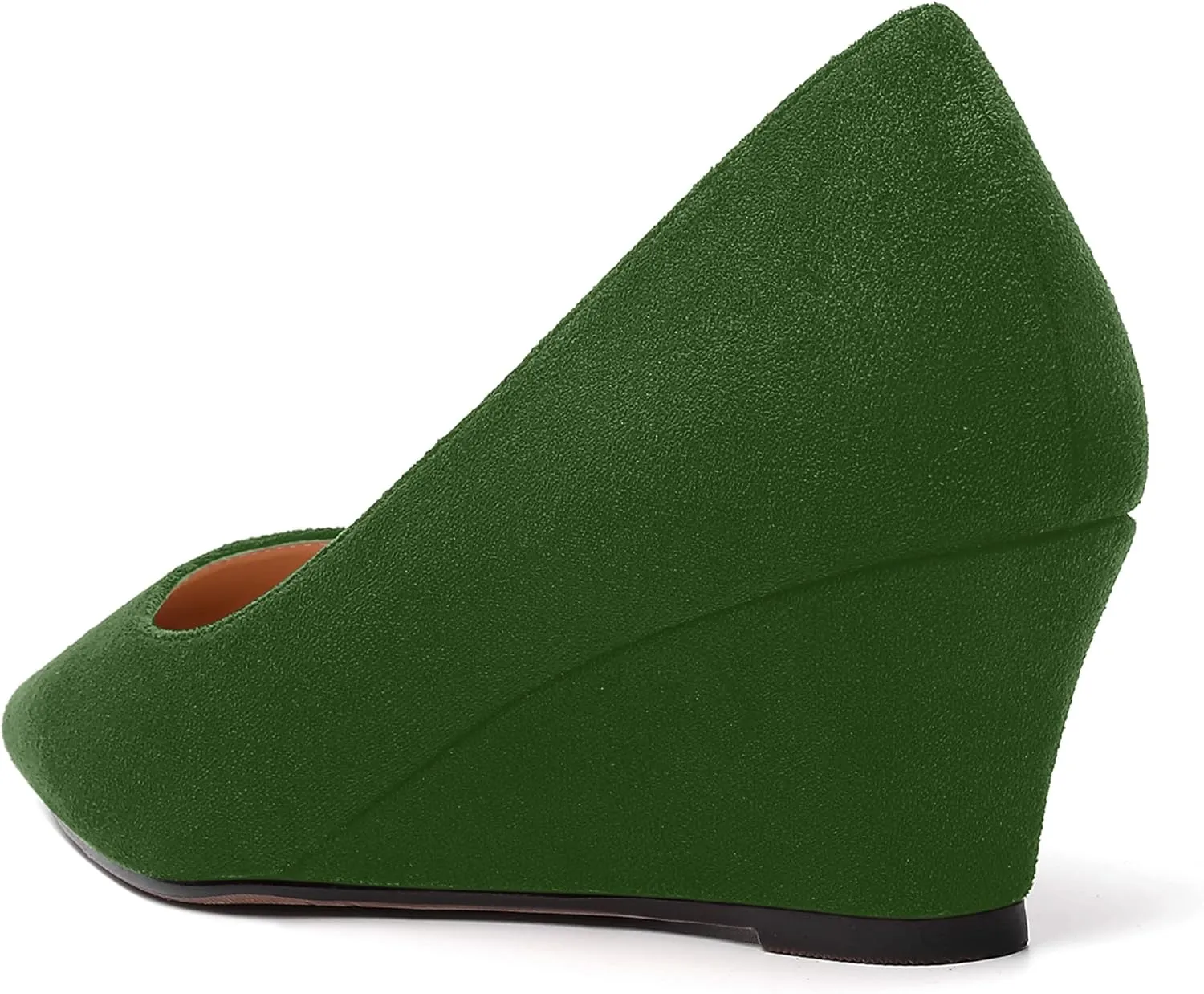 SHOWFOREST Womens Slip On Suede Solid Casual Outdoor Square Toe Wedge Low Heel Pumps Shoes 2 Inch
