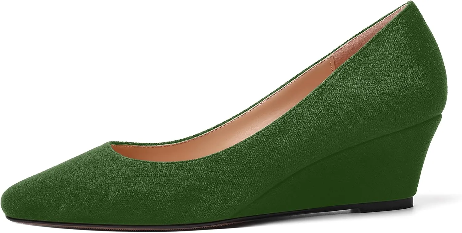 SHOWFOREST Womens Slip On Suede Solid Casual Outdoor Square Toe Wedge Low Heel Pumps Shoes 2 Inch