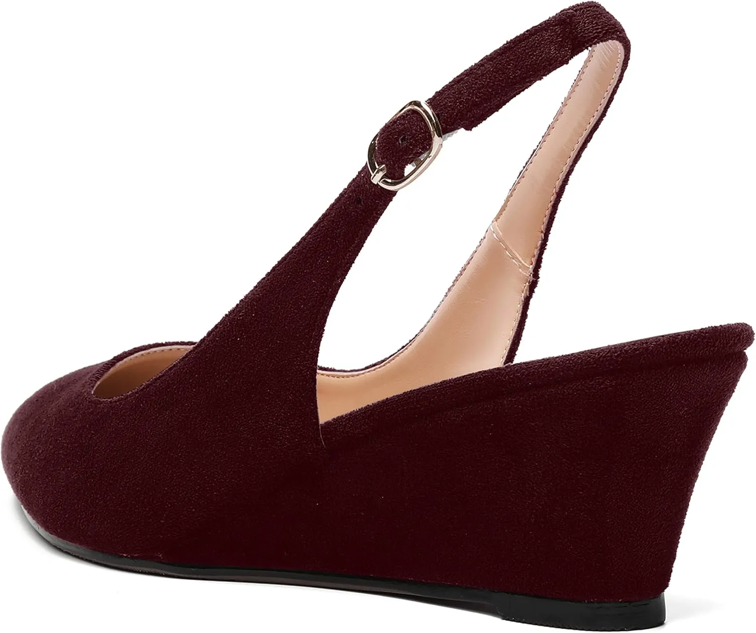 SHOWFOREST Womens Solid Adjustable Strap Suede Dress Buckle Dating Pointed Toe Wedge Low Heel Pumps Shoes 2 Inch