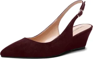 SHOWFOREST Womens Solid Adjustable Strap Suede Dress Buckle Dating Pointed Toe Wedge Low Heel Pumps Shoes 2 Inch