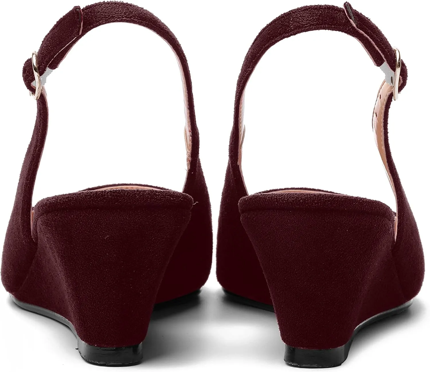 SHOWFOREST Womens Solid Adjustable Strap Suede Dress Buckle Dating Pointed Toe Wedge Low Heel Pumps Shoes 2 Inch