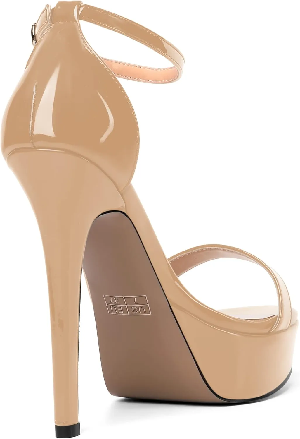 SHOWFOREST Womens Solid Buckle Platform Sexy Ankle Strap Night Club Patent Open Toe Stiletto High Heel Pumps Shoes 5 Inch