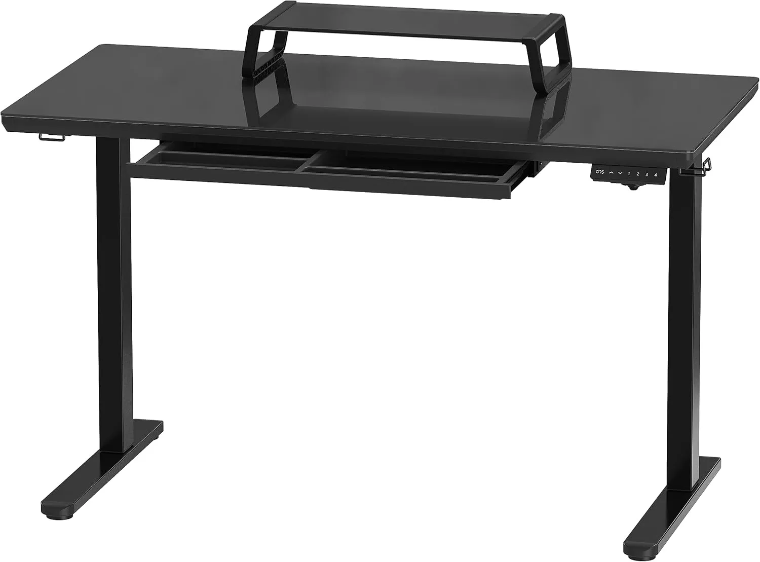SHW 47-Inch Glass Electric Height Adjustable Desk with Monitor Riser and Drawer, Black