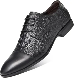Single Season Formal Dress Shoes for Men Lace Up Cap Toe Crocodile Embossed Derby Shoes Leather Non Slip Rubber Sole Anti-Slip Prom Very Popular Among Young People