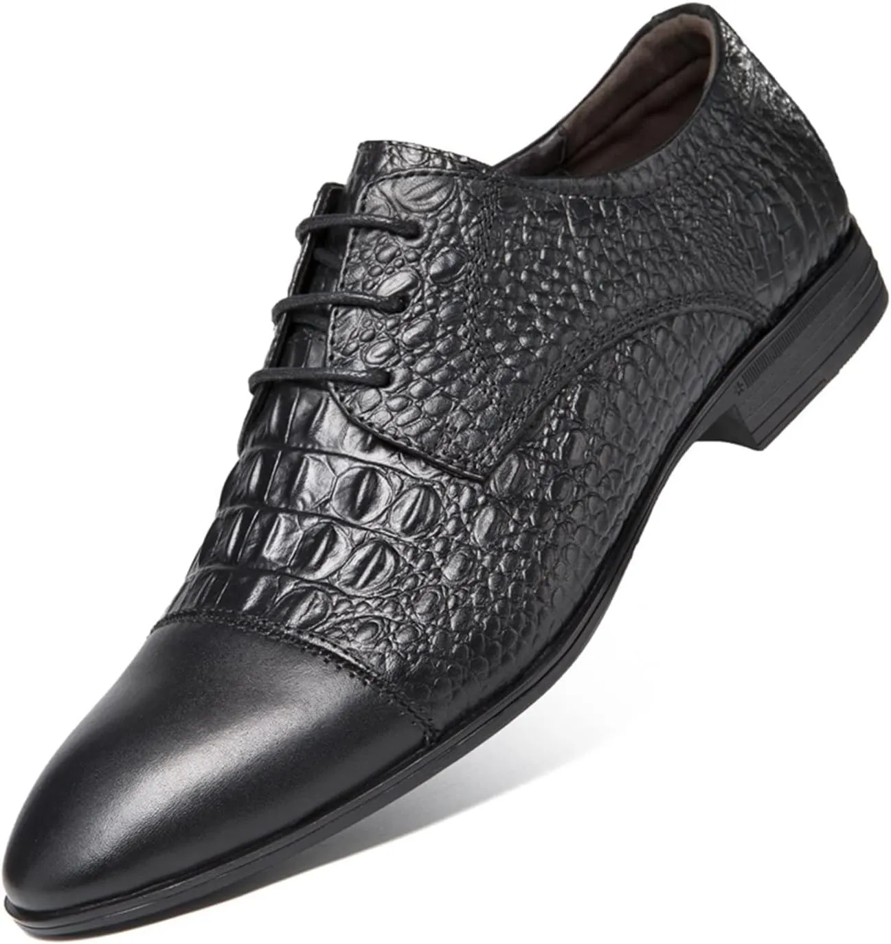 Single Season Formal Dress Shoes for Men Lace Up Cap Toe Crocodile Embossed Derby Shoes Leather Non Slip Rubber Sole Anti-Slip Prom Very Popular Among Young People