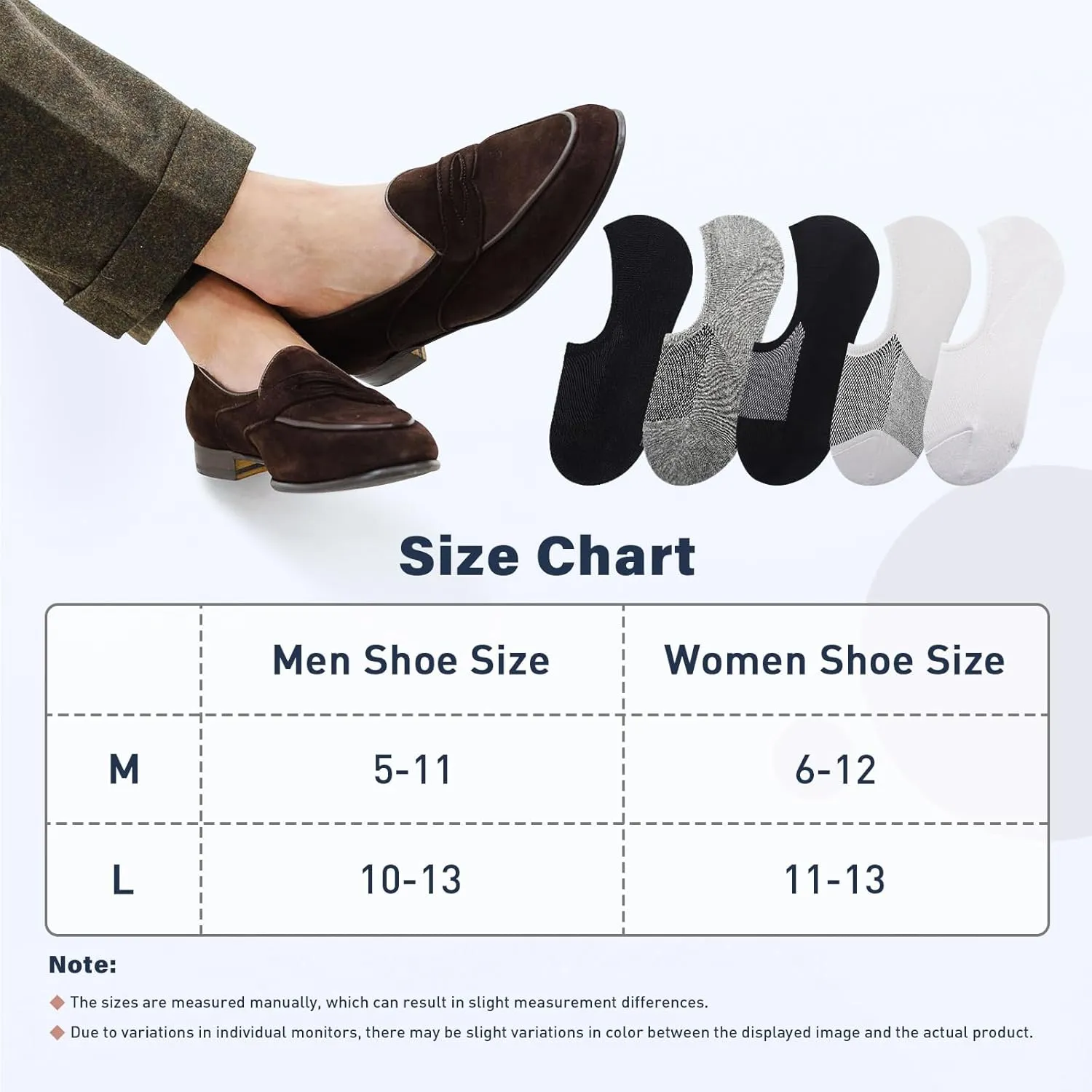 SIXDAYSOX No Show Socks Men 6/8 Pack Invisible Low Cut Non Slip Short Socks Size 5-11/10-13