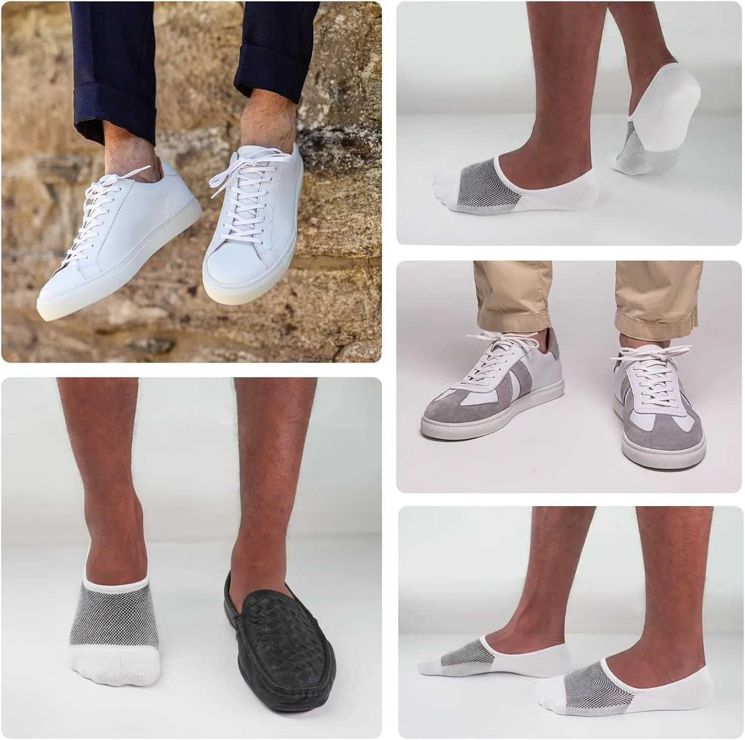 SIXDAYSOX No Show Socks Men 6/8 Pack Invisible Low Cut Non Slip Short Socks Size 5-11/10-13