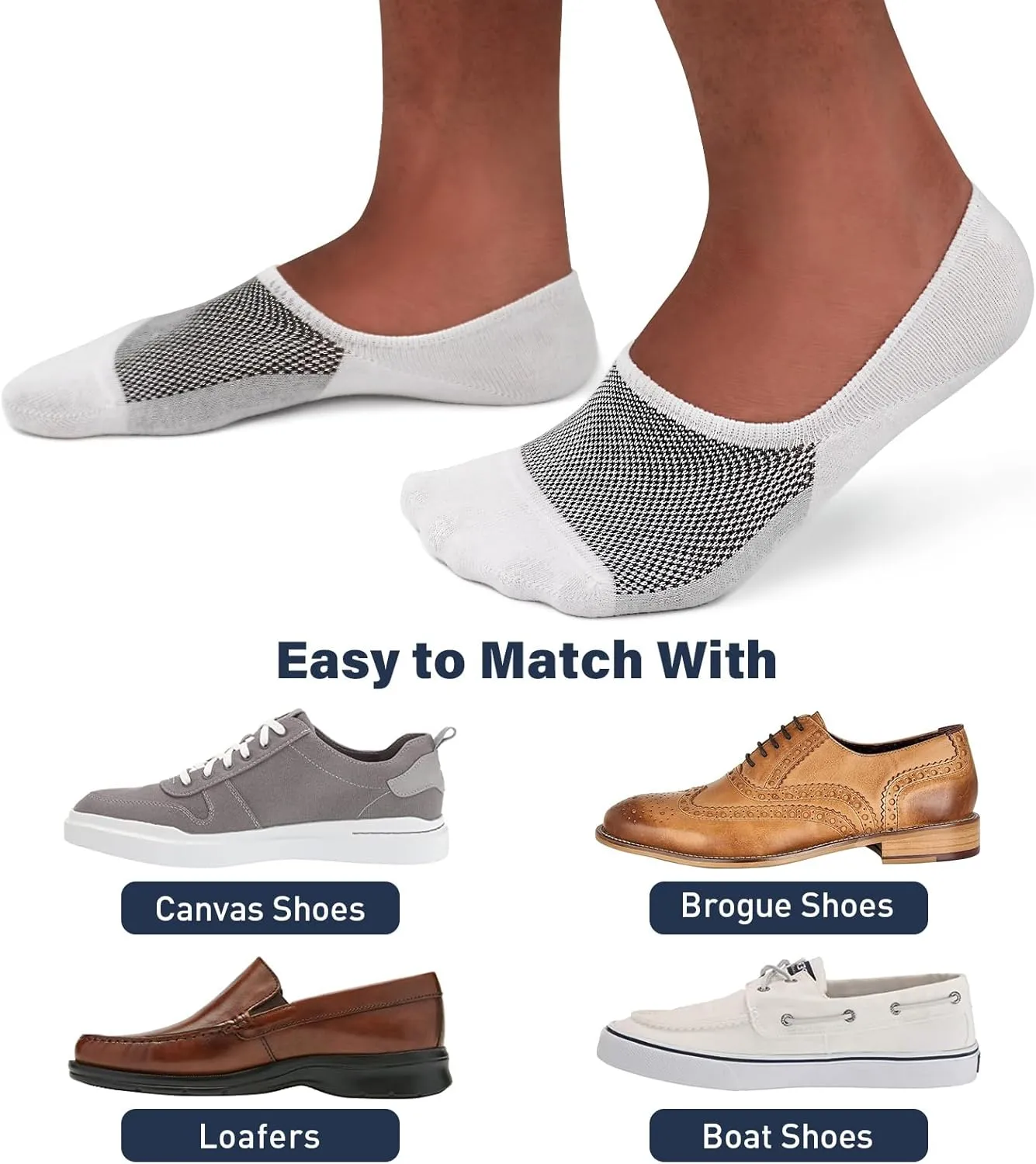 SIXDAYSOX No Show Socks Men 6/8 Pack Invisible Low Cut Non Slip Short Socks Size 5-11/10-13
