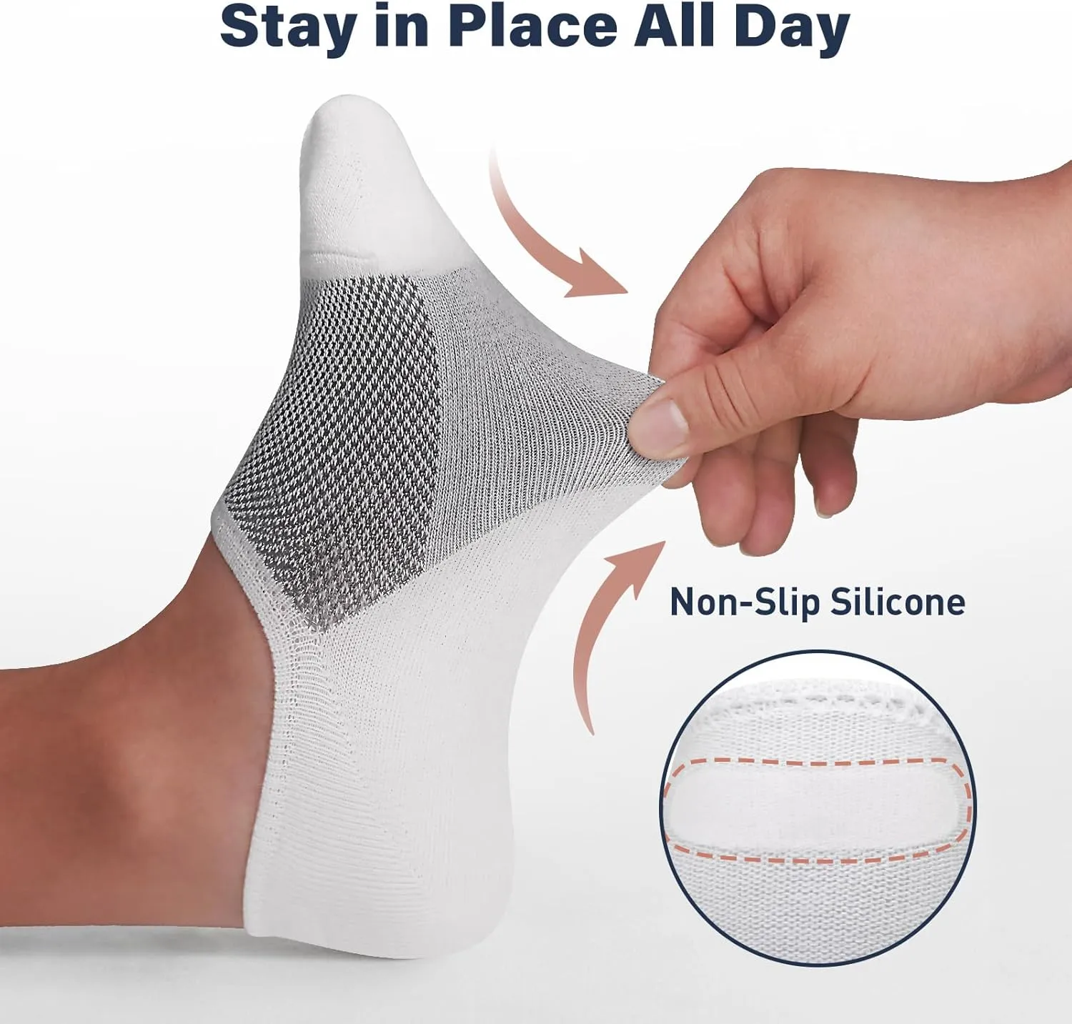 SIXDAYSOX No Show Socks Men 6/8 Pack Invisible Low Cut Non Slip Short Socks Size 5-11/10-13