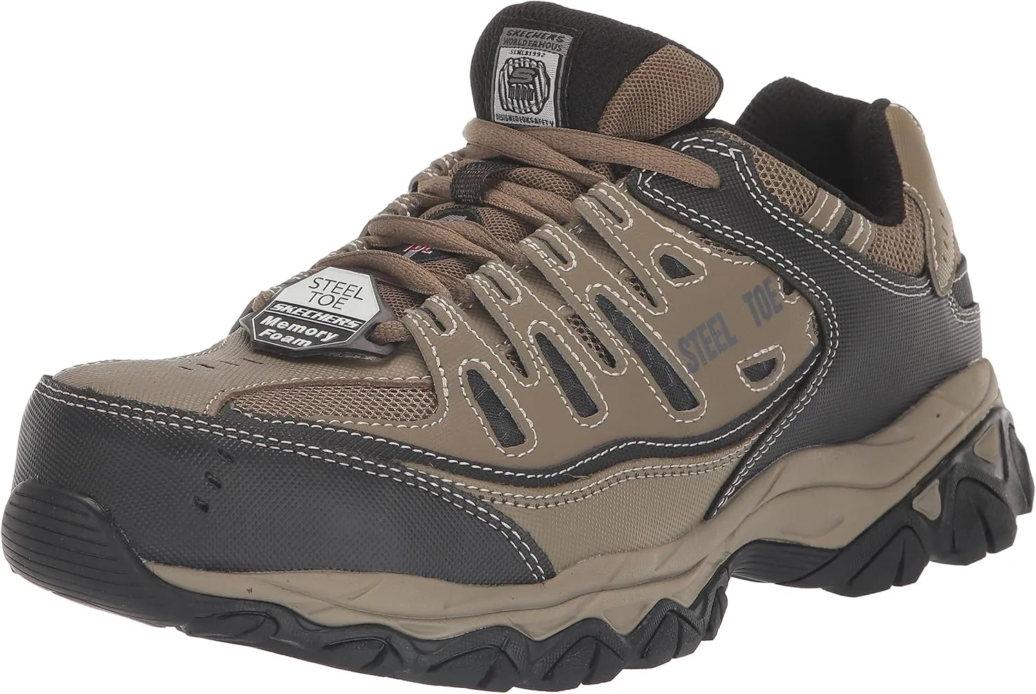 Skechers Men's Cankton Steel Toe Construction Shoe – Electrical Hazard Rated, Memory Foam, Pebble/Black, 11