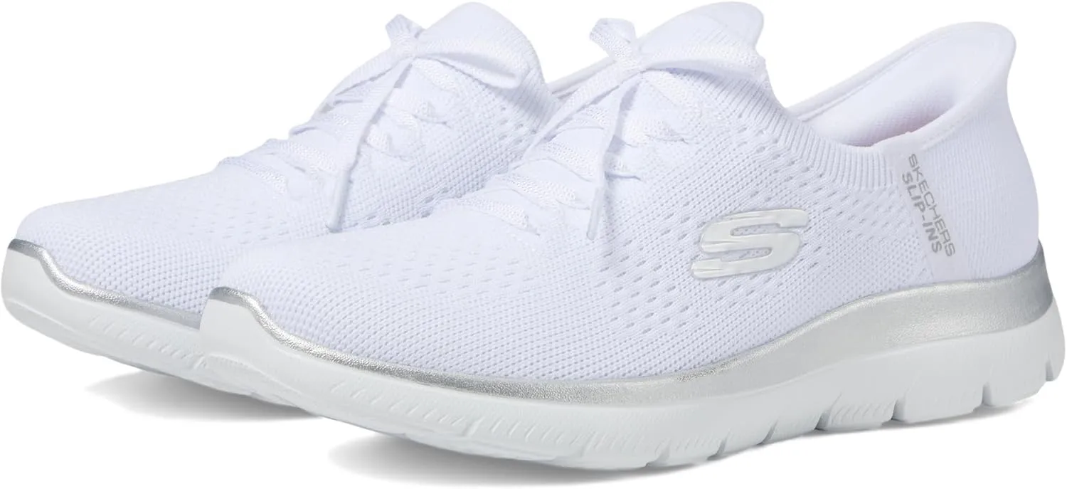Skechers Sport Women's Women's Hands Free Slip-INS Summits-Night Chic Sneaker, WSL=White/Silver, 5